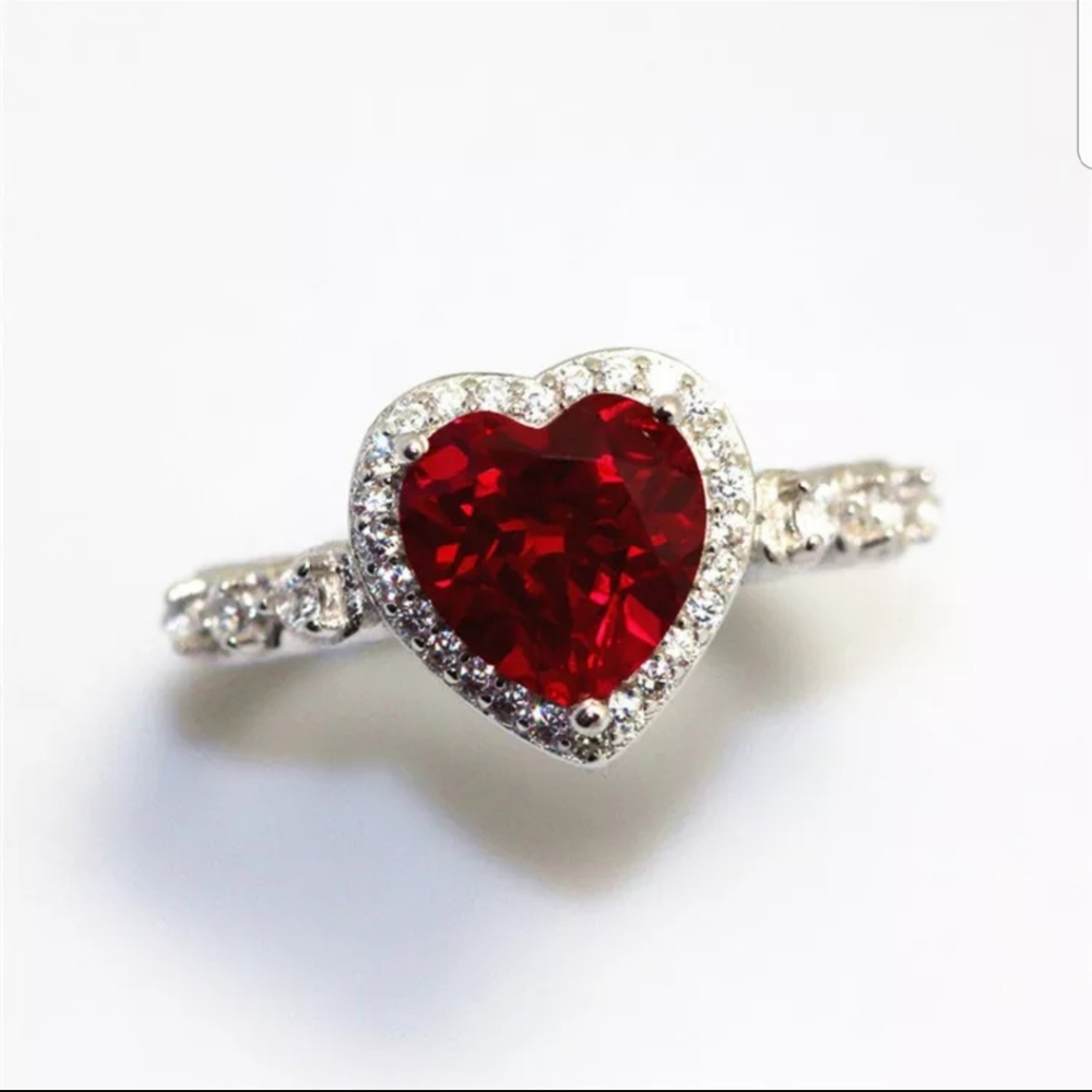 NEW 925 Silver Red heart  ring - Picture 2 of 4